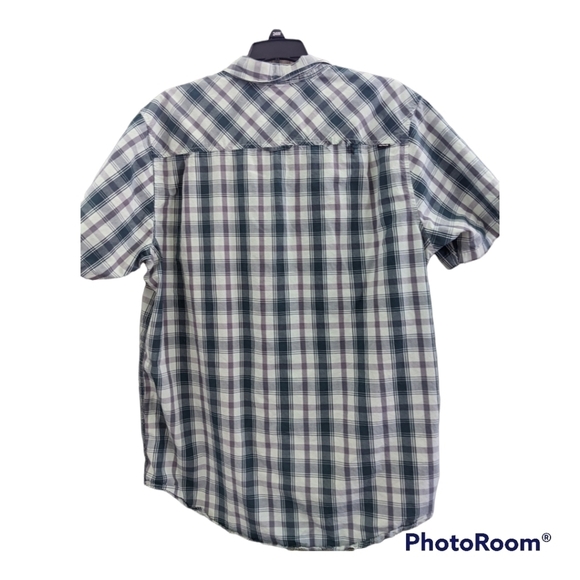 ⭐Hurley blue & gray plaid button up large - flaws - Picture 2 of 5